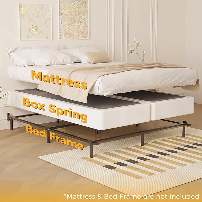 Split California King Box Spring 5 Inch, Easy Assembly Bed Foundation, Heavy Duty Low Profile Metal Box Spring with Fabric Cover, Noise Free