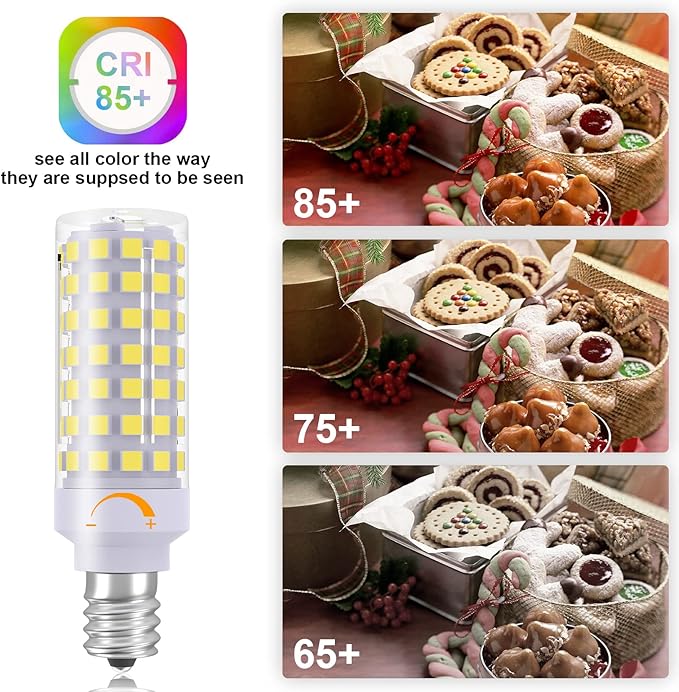 E12 LED Light Bulb Dimmable, 60W Halogen Equivalent, 6000K Daylight White, T6 Small Base 120V 7W 630LM C7 Bulbs for Ceiling Fan, Chandelier, Pendant Lighting, Salt Lamp, 3 Pack