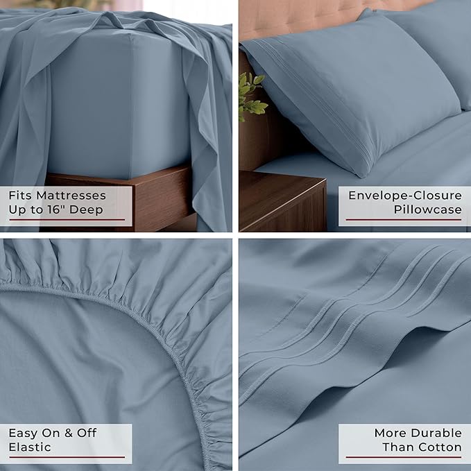 Mellanni King Sheets Set - 4 PC Iconic Collection Bedding - Hotel Luxury, Extra Soft, Cooling Bed Sheets - Wrinkle, Fade, Stain Resistant (King, Blue Hydrangea)