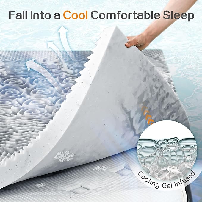 SINWEEK 2 Inch Mattress Topper 5-Zone Memory Foam Mattress Topper Pressure Relieve Soft Mattress Pad, CertiPUR-US Certified, King Size, Gray