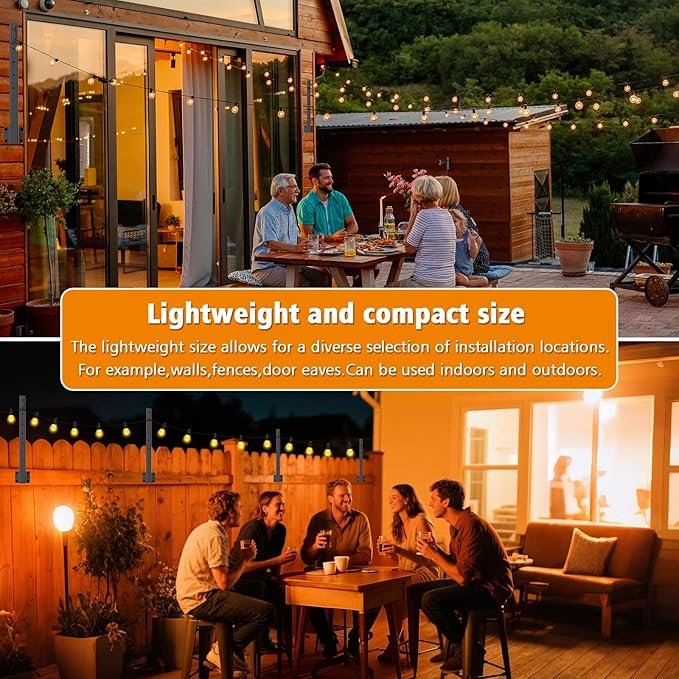 10 Pack 2.8Ft Suspension Outdoor String Light Poles for Outside String Lights Hanging,with Clip and Holder,Light Post Mounting Stand for Patio Fence Wall Garden Backyard Deck