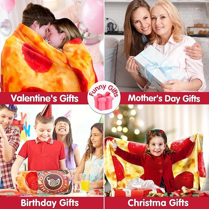 Jorbest Pizza Blanket Adult Size 71 Inches Birthday Gifts for Women Men Mom Teen Boys Girls, Novelty Pizza Throw Blanket Funny Gifts for Adult and Kids, 285 GSM Soft Flannel Fun Food Blanket (Red) ﻿