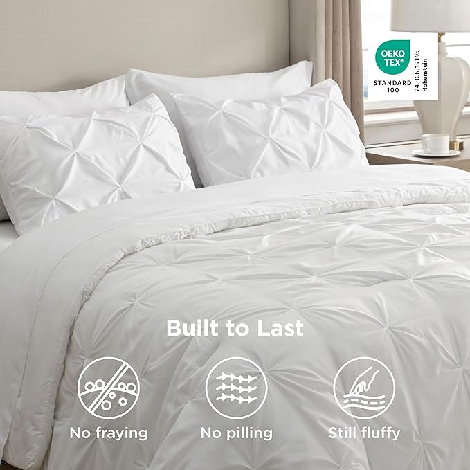 Bedsure Full Size Comforter Sets - Bedding Sets Full 7 Pieces, Bed in a Bag White Bed Sets with Comforter, Sheets, Pillowcases & Shams, Adult & Kids Bedding