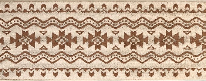 Custom Length Cut to Size Tribal Ethnic Southwestern Inspired Hallway Runner Rug, Non Slip Rubber Backed, 31 inch Wide X Customized Length, Aztec Beige, 31 inch X 14 feet