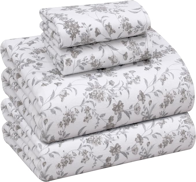 RUVANTI Flannel Sheets Queen Size - 100% Cotton Double Brushed Bed Sheets, Deep Pockets 16 Inches Queen Sheet Set, All Seasons Breathable & Extra Soft - Warm & Cozy, 4 Piece, Vintage Flora
