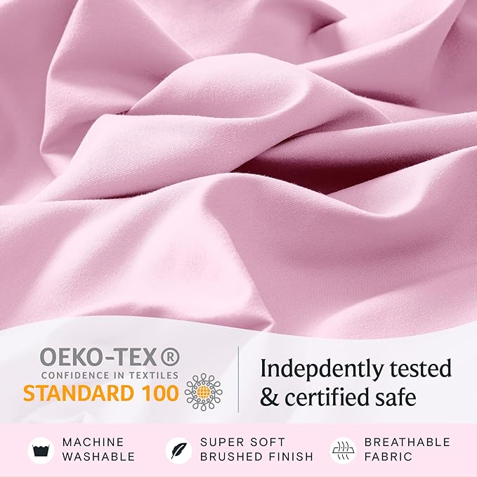 LuxClub 3 PC Sheet Set Bed Sheets Deep Pockets 16" Eco Friendly Wrinkle Free Cooling Machine Washable Hotel Bedding Silky Soft - Powder Pink Twin XL