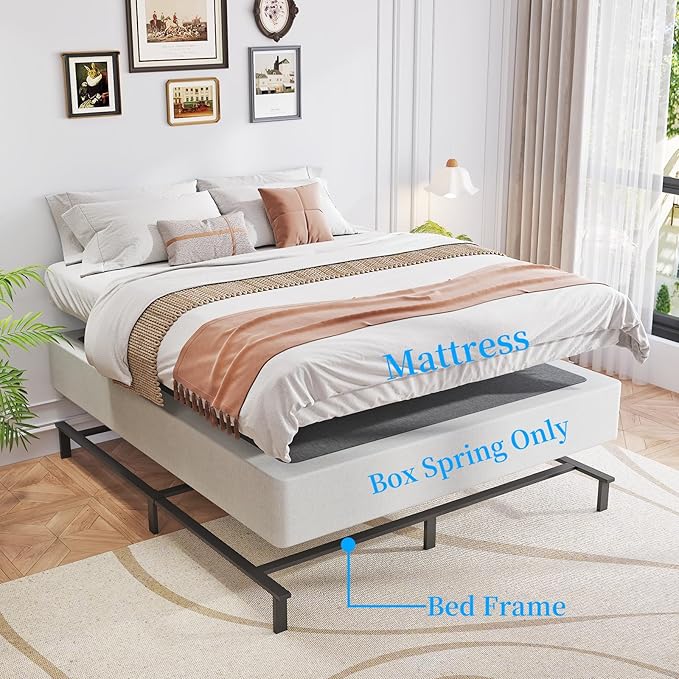 Queen Box Spring, 9 Inch Box Spring for Queen Bed, Heavy Duty Metal Frame Mattress Foundation Support for 3000lbs, Easy Assembly, Noise Free, Non Slip