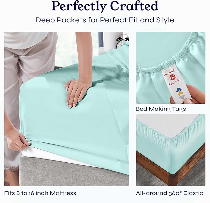 California Design Den 400 Thread Count Natural 100% Cotton Sheets, King Bed Sheets Set with Deep Pockets, Sateen, Durable & Breathable Bedding - Seafoam