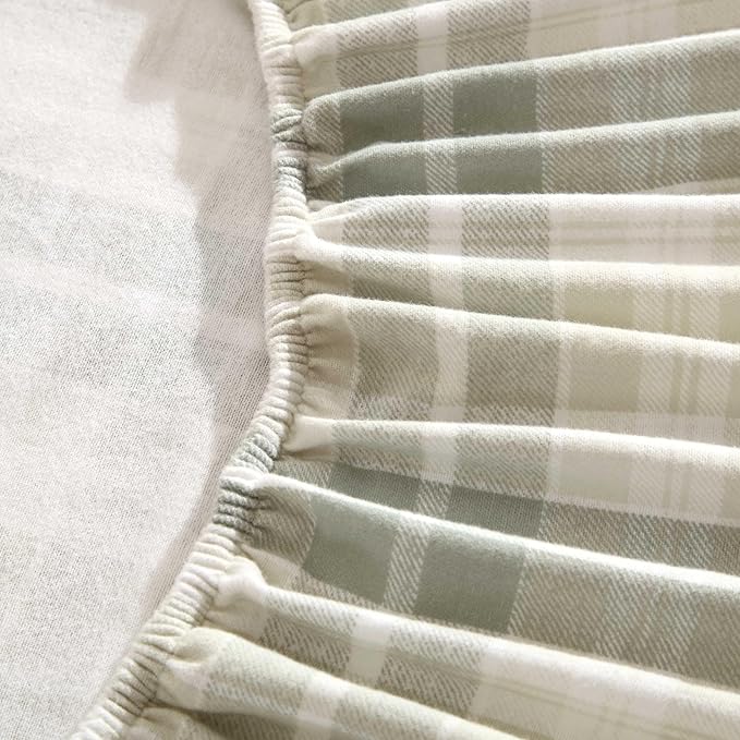Laura Ashley - Flannel Sheets Twin Size, Anti-Pilling & Wrinkle Resistant Cotton, Touchably Soft for All-Season Comfort - Bed Sheets with Matching Pillowcase & Fitted Sheet (Mulholland Plaid Green)
