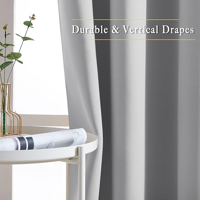 NICETOWN Blackout Curtains Panels for Bedroom - 3 Pass Microfiber Noise Reducing Thermal Insulated Solid Ring Top Blackout Window Drapes (2 Panels, 66 x 72 Inch, Silver Grey)