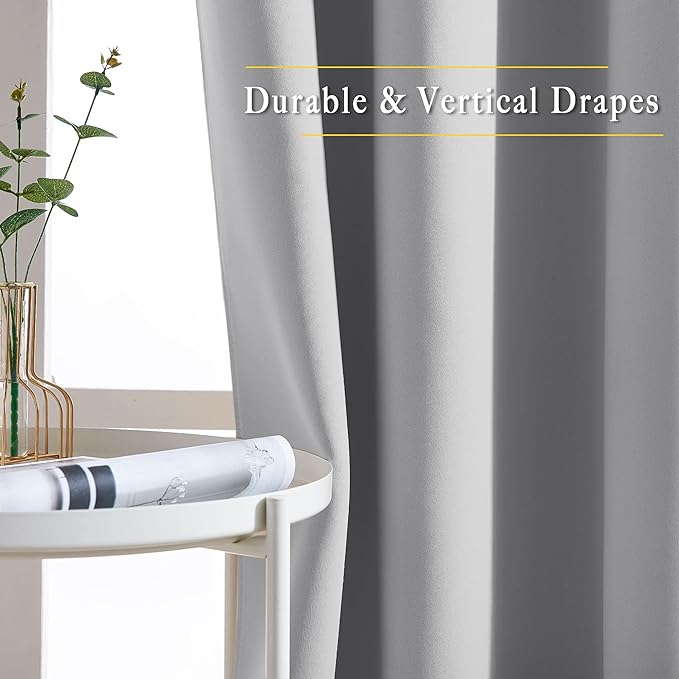 NICETOWN Silver Grey Curtains 96 inches Long, Grommet Thermal Insulated Blackout Curtains Privacy Window Treatments for Boys Room/Living Room, W46 x L96, 2 Panels