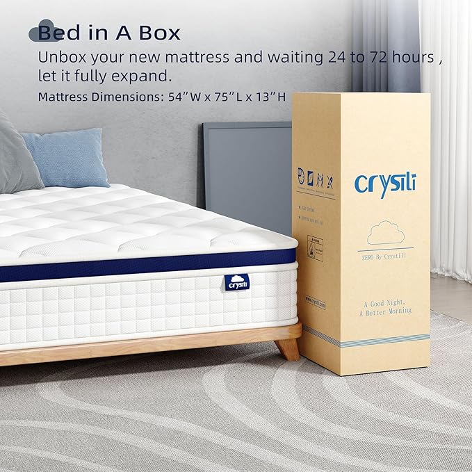 Full Mattress 13 Inch - Hybrid Mattress Bed in a Box, Medium Firm Support, Pressure & Pain Relief for All Sleepers, CertiPUR-US Certified, Fiberglass-free, Reinforced Edge Support, Motion Isolation