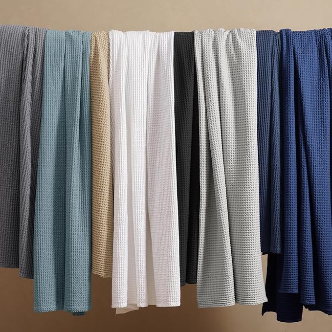 PHF 100% Cotton Waffle Weave Blanket King Size for Bed,Snag Proof Lightweight Breathable Moisture-Wicking Throw for Couch,Great for Layering in Cold Weather,Machine Washable,Home Decor Gift-Ocean