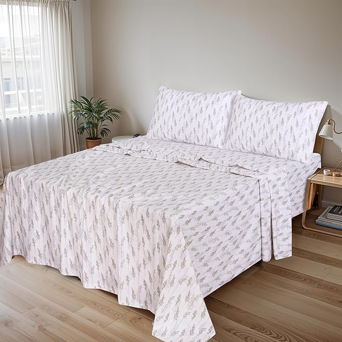 RUVANTI Flannel Sheets Full Size - 100% Cotton Double Brushed Bed Sheets Set, Deep Pockets 16 Inches, All Seasons Breathable & Extra Soft Full Sheets, Warm & Cozy, 4 Piece, Dried Straw