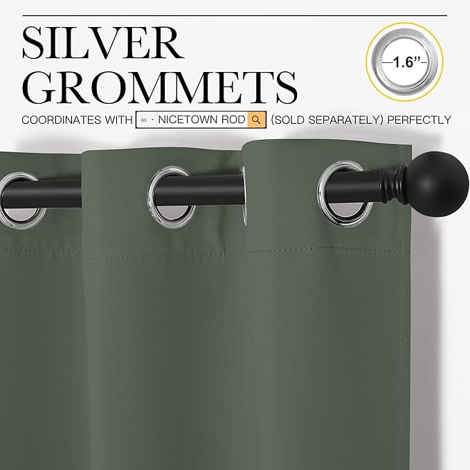 NICETOWN Dark Mallard Blackout Draperies Curtains, 55 inches Wide by 120 inches Long, Pair of Grommet Top Thermal Insulated Blackout Decorative Curtains for Thanksgiving Day & Christmas Decor