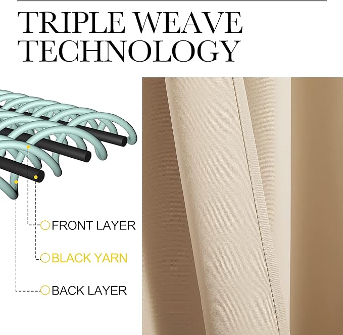 NICETOWN Bedroom Blackout Curtains Panels, 1 Pair, 55 inches by 92 Inch, Biscotti Beige, Triple Weave Energy Saving Thermal Insulated Solid Grommet Blackout Draperies for Patio