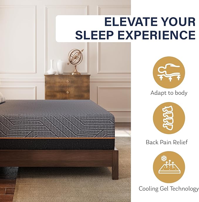 EGOHOME 14 Inch Full Mattress, Copper Gel Memory Foam Mattress for Pain Relief, Therapeutic Mattress in a Box, CertiPUR-US Certified, Fiberglass Free Medium Mattress, Black