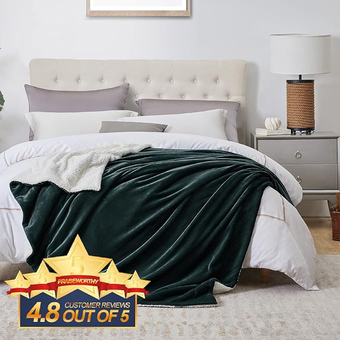 Walensee Sherpa Fleece Blanket (King Size 108”x90” Forest Green) Plush Throw Fuzzy Super Soft Reversible Microfiber Flannel Blankets for Couch, Bed, Sofa Ultra Luxurious Warm and Cozy for All Seasons