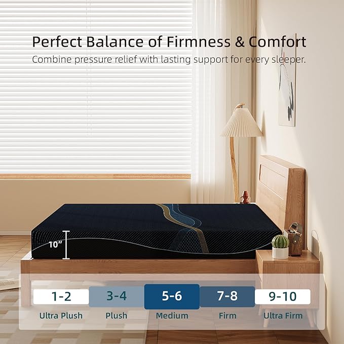 Crystli Full Mattress 10 Inch, Gel Memory Foam Full Size Mattresses, Activated Charcoal Infused, Medium Firm Bed Mattress in a Box for Pressure Relief, Fiberglass-Free, CertiPUR-US Certified, Black