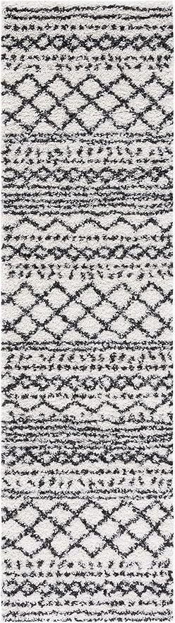 SAFAVIEH Arizona Shag Collection Runner Rug - 2'3" x 6', Ivory & Black, Moroccan Design, Non-Shedding & Easy Care, 1.6-inch Thick Ideal for High Traffic Areas in Living Room, Bedroom (ASG741Z)