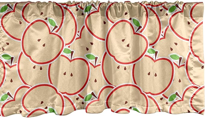 Ambesonne Fruits Window Valance Pack of 2, Modern Illustration Fruit from Abstract Cartoon Drawing Outline Look, Rod Pocket Curtain Valances for Kitchen Bedroom, 42" X 18", Apple Green Beige and Red