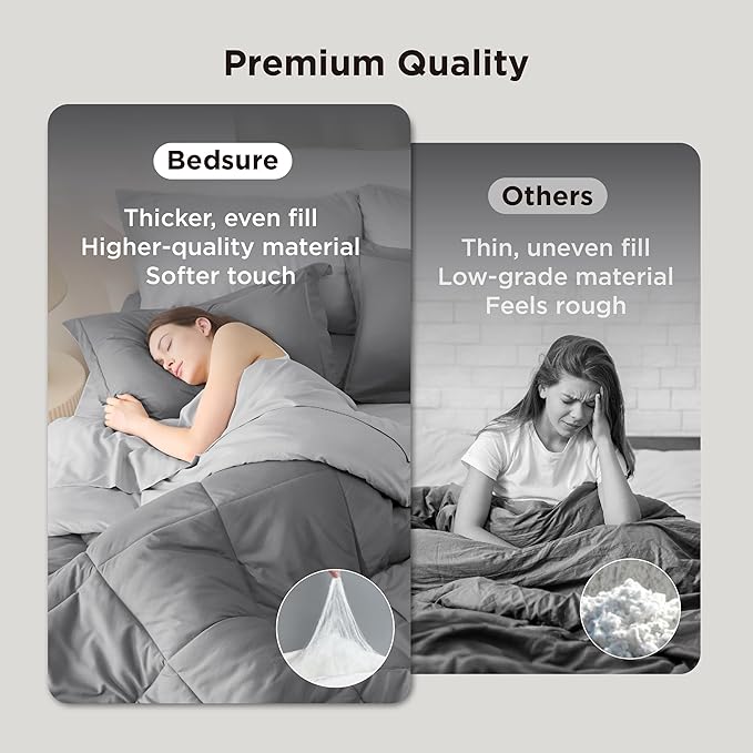 Bedsure King Size Comforter Set - 7 Pieces Reversible Grey Bedding, King Size Bed Set for All Seasons, Bed in a Bag with Down Alternative Comforter, Sheets, Pillowcases & Shams