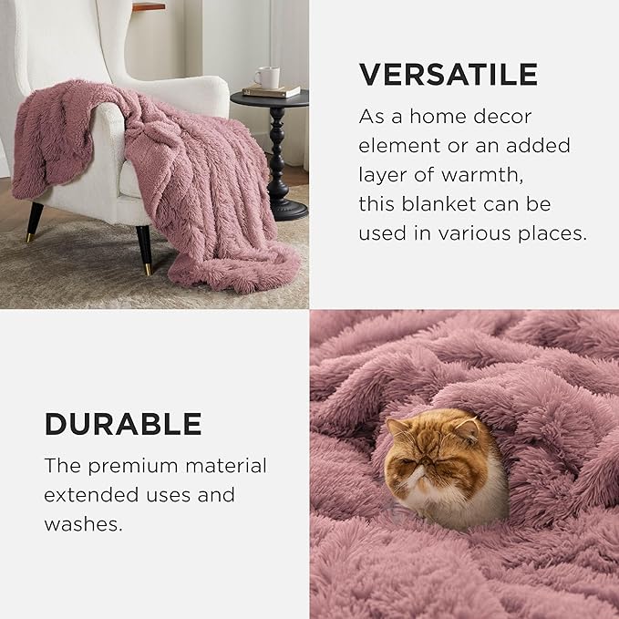 Bedsure GentleSoft Fluffy Dusty Pink Throw Blanket Gifts for Women, Girls, Soft Fleece Cozy Fuzzy Sherpa Plush Warm Minky Thick Faux Fur Throws for Couch, Dark Pink Decor Blanket Gifts for Her, 50x60