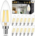 Cotanic E12 LED Bulb Dimmable 3000K Soft White, LED Candelabra Bulbs 60Watt Equivalent, Small Base Type B Light Bulbs, Candle Shape Chandelier Light Bulbs Clear Glass, 600LM, 12 Pack
