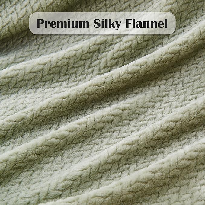 NEWCOSPLAY Super Soft Queen Blanket Sage Green Premium Silky Flannel Fleece Leaves Pattern Lightweight Bed Blanket All Season Use (Sage Green, Queen(90"x90"))