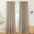 RYB HOME Khaki Linen Curtains 95 inches, Rod Pocket & Back Tab Linen Blend Boho Elegant Light Filtering Stain Resistant Privacy Protected Panels for Dining Room, 52" W, 2 Panels
