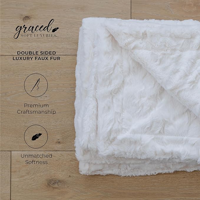 GRACED SOFT LUXURIES Throw Blanket Softest Warm Elegant Cozy Faux Fur Aesthetic for Home, Couch, Sofa, Bed, Living Room (Solid Ivory, Extra Large 60" x 80")