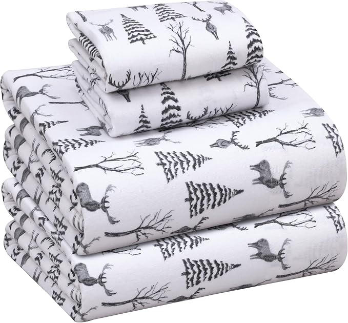 RUVANTI Flannel Sheets California King Size - 100% Cotton Brushed Cal King Bed Sheets Set - Deep Pockets 14 Inches - All Seasons Breathable & Extra Soft - Warm & Cozy, 4 Piece, Dry Winter
