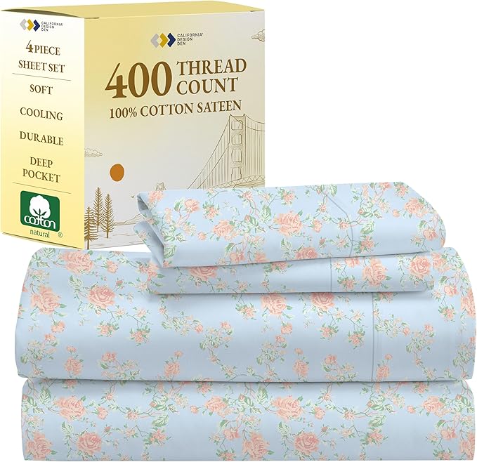California Design Den California King Sheet Sets - 400 Thread Count Sateen, Natural 100% Cotton Sheets Set Deep Pocket Cooling and Durable Bedding - Antique Rose
