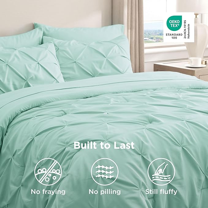 Bedsure King Size Comforter Set Mint Green - Bed in a Bag Bedding Set 7 Pieces, GentleSoft™ Pintuck Bed Set Gift for Family, Pinch Pleat Mint Green Comforter with Sheets, Pillowcases & Shams