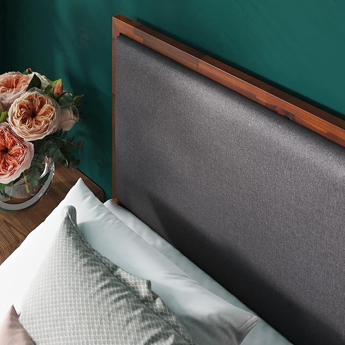 ZINUS Raymond Wood Platform Bed Frame with Adjustable Upholstered Headboard, Solid Wood Foundation, Wood Slat Support, No Box Spring Needed, Easy Assembly, King