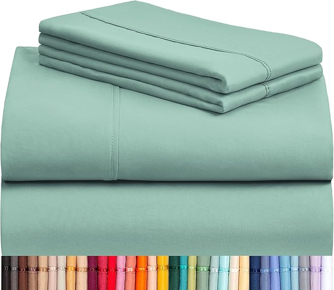 LuxClub 4 PC Queen Sheet Set, Deep Pockets Wrinkle Free Cooling Bed Sheets Hotel Bedding for Women, Men, Kids & Teens, Includes 1 Fitted Sheet, 1 Flat Sheet and 2 Pillowcases - Silky Soft Light Teal