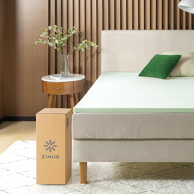 ZINUS 1.5 Inch Green Tea Memory Foam Mattress Topper, Smaller, More Convenient WonderBox Packaging, Pressure-Relieving Layers, CertiPUR-US Certified, Queen