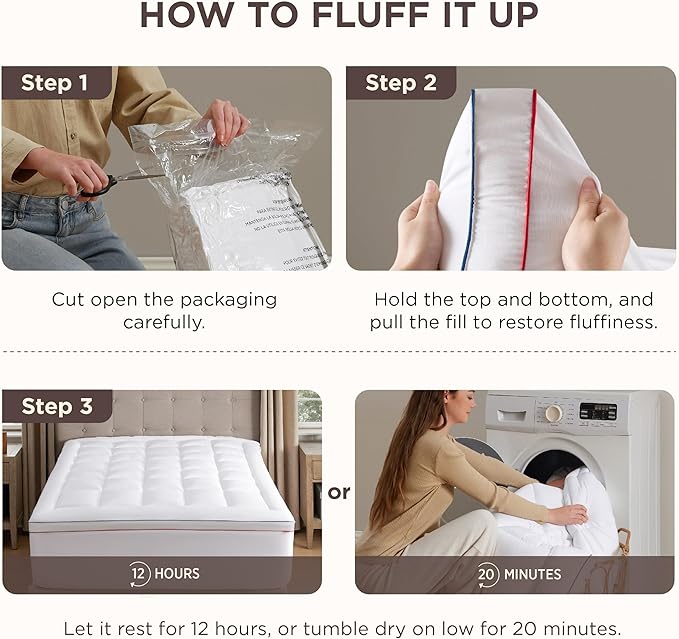 Bedsure Queen Mattress Topper - Extra Thick Mattress Pad Cover with Deep Pocket fits up to 21 Inches, Soft Pillow Top Bed Topper for Back Pain Relief, Overfilled with Down Alternative Filling, White