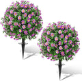 23" Set of 2 Artificial Boxwood Topiary Ball with Sunflower Flowers with Spikes for Outdoor, UV Resistant Faux Greenery Shrubs, Realistic Fake Bushes Plants for Garden, Yard, Front Porch, Patio Decor