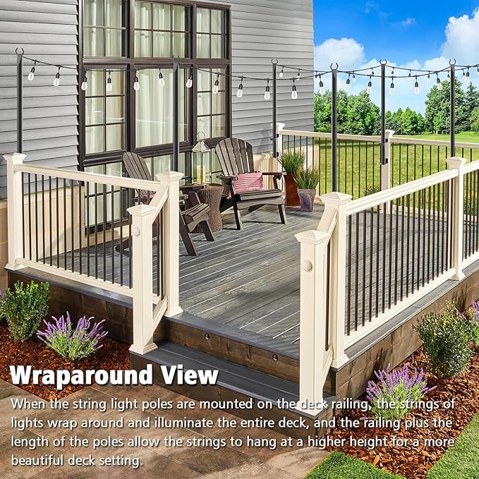 8 Pack 5Ft String Light Poles,Outside String Lights,Outdoor Light Poles,Metal Poles Stand for Patio,Backyard,Deck