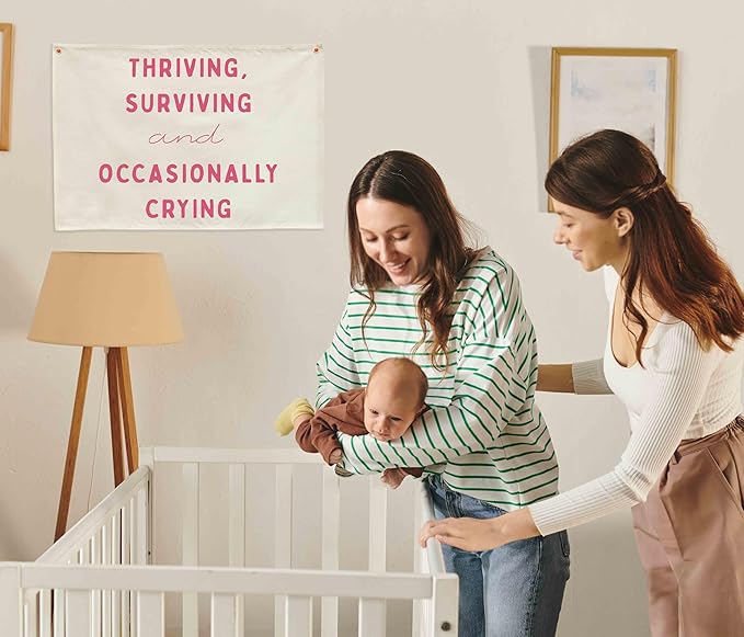 Thriving Surviving Rectangular Canvas Banner Wall Decor-Boho Flag Sign Art for Toddler Boy Girl Kids,Nursery Baby Room Above Crib Playroom Decor-Baby Growth Stuff Poster-Baby Shower Christmas Gift