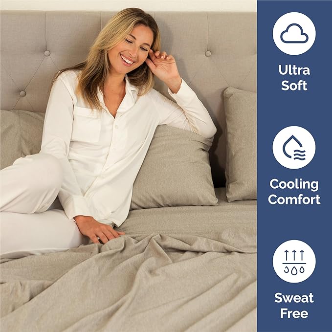 King 6 Piece Sheet Set - Comfy Breathable & Cooling - Soft Hotel Luxury Bedding Set with 8-16 Inch Deep Pockets - 1 Flat & 1 Fitted Sheet & 4 Pillowcases - Wrinkle Free & Easy Care - Heathered Beige