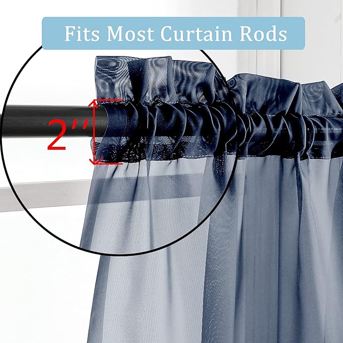 OWENIE Navy Blue Sheer Curtains 90 Inches Long, Solid Light Filtering Sheer Curtains for Bedroom, Window Voile Sheer Curtain Panels/Drapes/Treatment for Living Room, 2Pcs, Each 42" W x 90" L Inch
