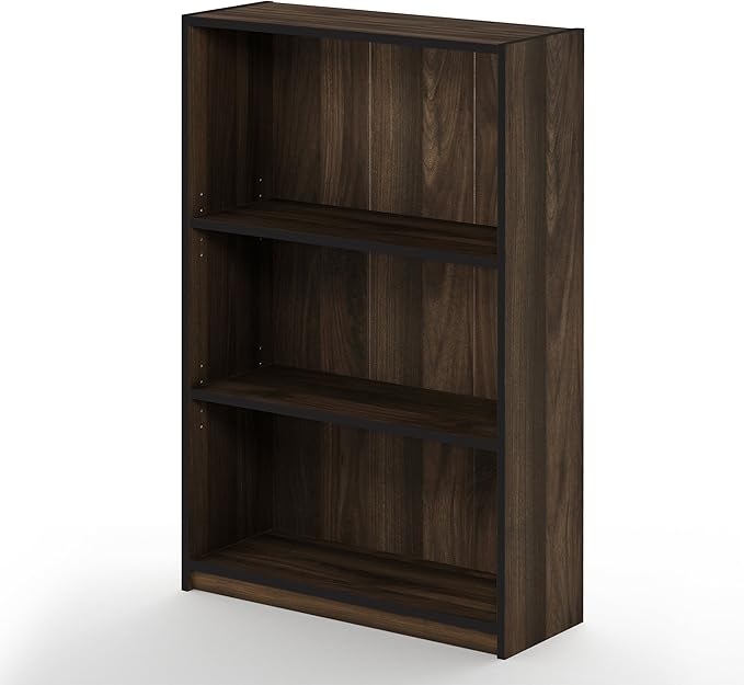 Furinno JAYA Book Shelf, 3-Tier Bookshelf, Bookcase with Adjustable Shelves, 9.5 x 24.5 x 40.3, for Living Room, Bedroom, Home Office, Columbia Walnut