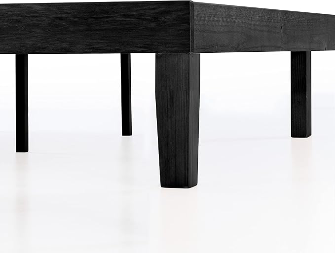 Mellow Naturalista Classic 12 Inch Solid Wood Platform Bed with Wooden Slats, Cal King, Black