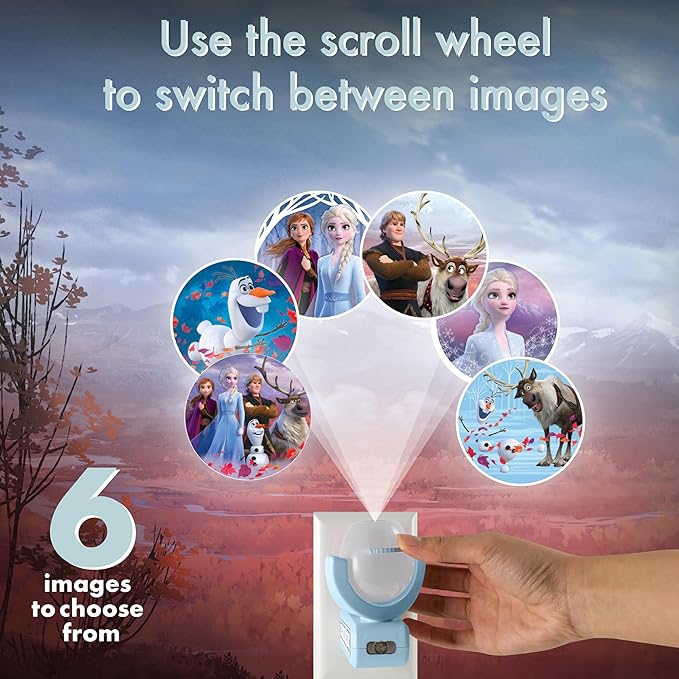 Projectables Disney Frozen 2 LED Projector Night Light, Plug-In, Dusk-to-Dawn, Elsa, Anna, and Olaf, Ideal for Hallway, Bedroom, Nursery, or Playroom – 45028