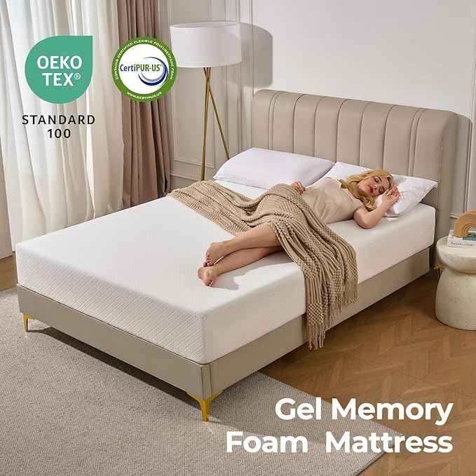 Rolanstar 6 Inch Twin Mattress Gel Memory for Cool Sleep & Pressure Relief, Medium Firm Feel, CertiPUR-US Certified, Mattress in a Box, White