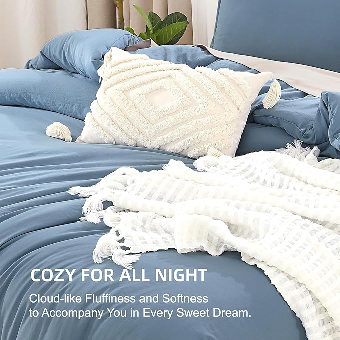 Litanika Grayish Blue Comforter Set California King Size, 3 Pieces Lightweight Solid Bedding Comforter Set, All Season Fluffy Bed Set (104x96In Comforter & 2 Pillowcases)
