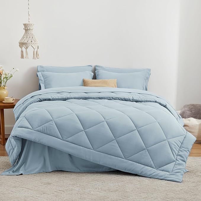 Love's cabin Twin XL Comforter Set Light Blue, 5 Pieces Twin XL Bed in a Bag, All Season Bedding Sets with 1 Comforter, 1 Flat Sheet, 1 Fitted Sheet, 1 Pillowcase and 1 Pillow Sham