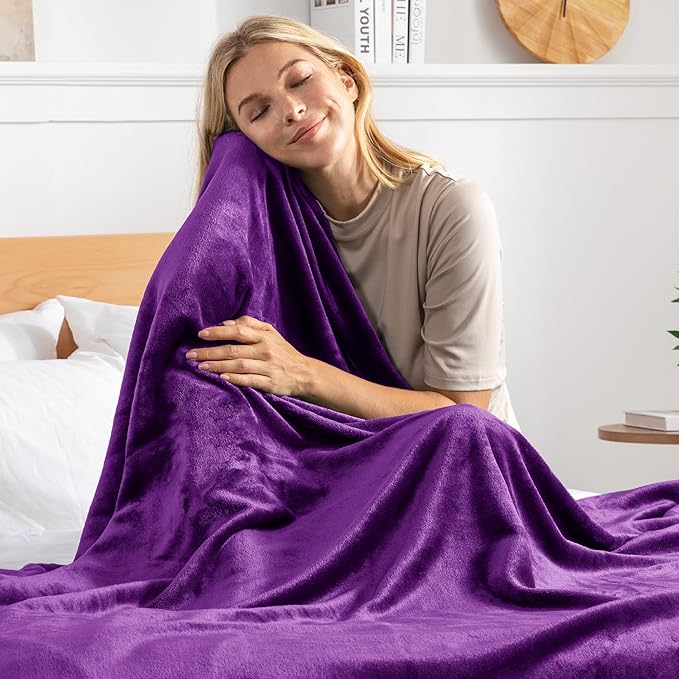 Exclusivo Mezcla Extra Large Fleece Throw Blanket for Couch, Sofa, 300GSM Super Soft and Warm Blankets, Purple Throw All Season Use, Cozy, Plush, Lightweight, 50x70 Inches